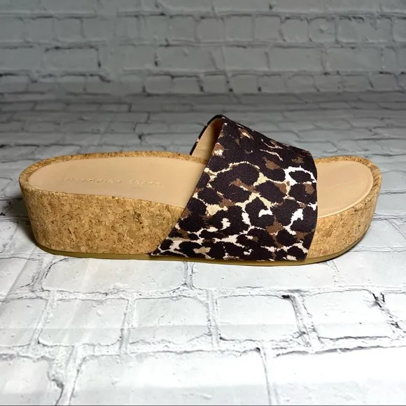 NEW VERONICA BEARD Dresdyn Leopard-Print Leather &amp; Cork Platform Slides Sz 10