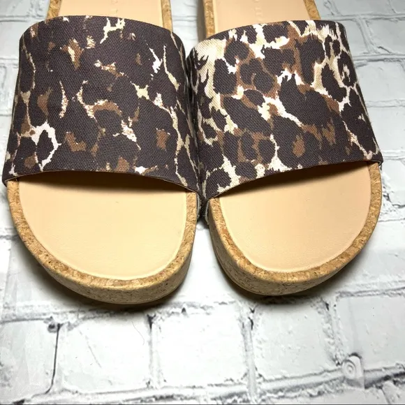 NEW VERONICA BEARD Dresdyn Leopard-Print Leather &amp; Cork Platform Slides Sz 10
