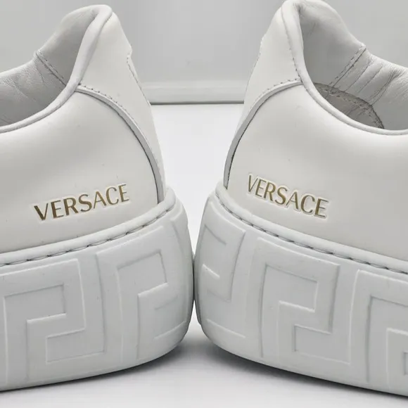 New Versace Women's White Greca Sneakers Shoes Size 39.5 Made In Italy