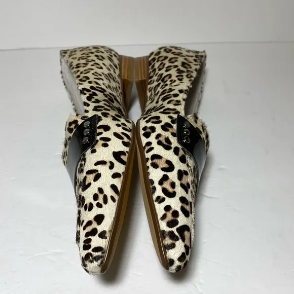 New Vis-a-Vis Leopard Print Fur Black/Cream Flats Size 10