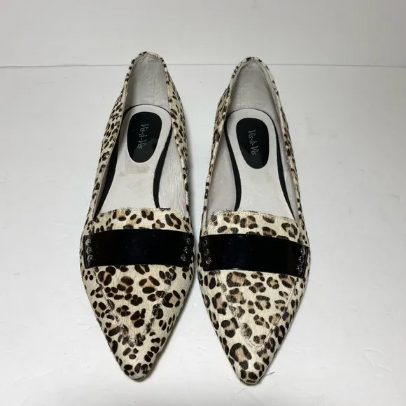 New Vis-a-Vis Leopard Print Fur Black/Cream Flats Size 10