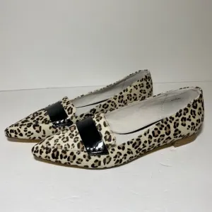 New Vis-a-Vis Leopard Print Fur Black/Cream Flats Size 10