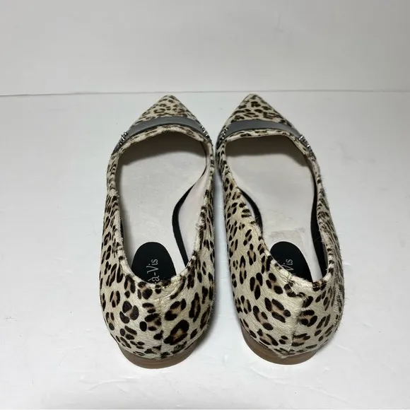 New Vis-a-Vis Leopard Print Fur Black/Cream Flats Size 10