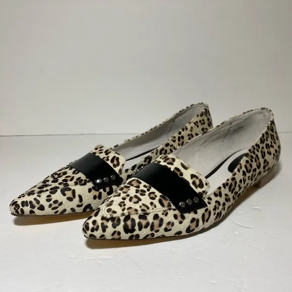 New Vis-a-Vis Leopard Print Fur Black/Cream Flats Size 10