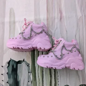 New Without Tags WTF by Anthony Wang Space Candy Pink Pat Platform Sneakers