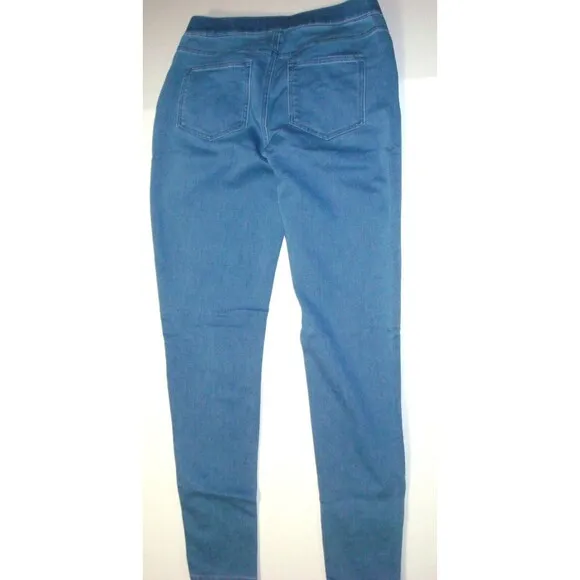 New Womens Isaac Mizrahi Live Divine Denim Pull On Jeans Blue Gold Snaps 14 Tall
