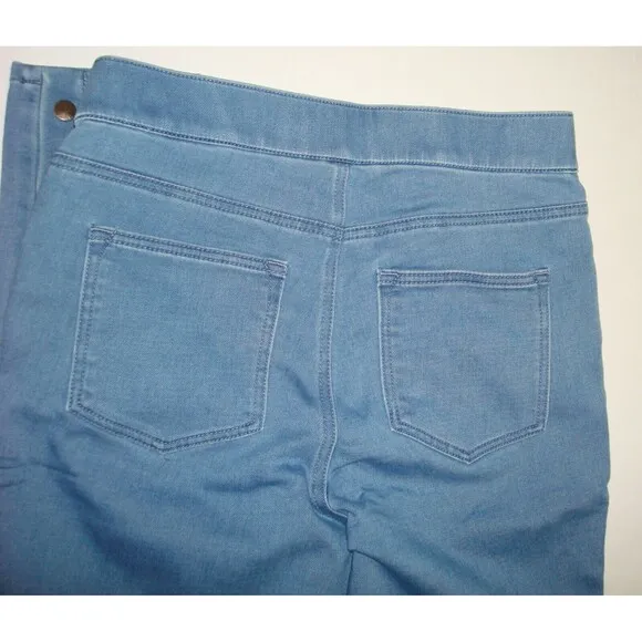 New Womens Isaac Mizrahi Live Divine Denim Pull On Jeans Blue Gold Snaps 14 Tall