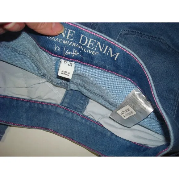 New Womens Isaac Mizrahi Live Divine Denim Pull On Jeans Blue Gold Snaps 14 Tall