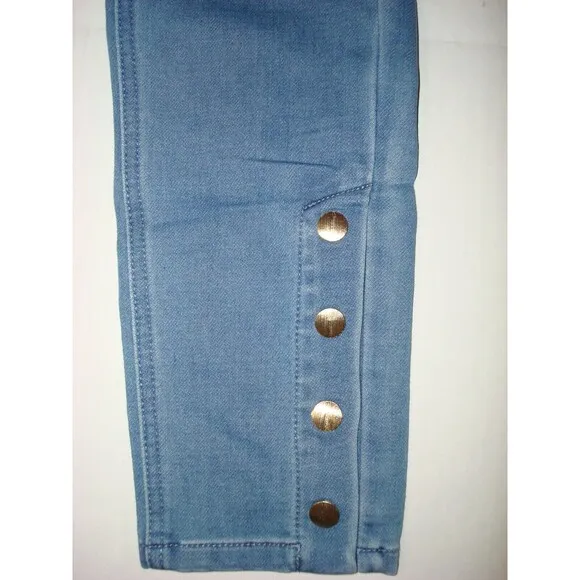 New Womens Isaac Mizrahi Live Divine Denim Pull On Jeans Blue Gold Snaps 14 Tall