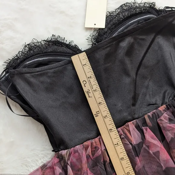 NEW XXS XS formal Strapless lace corset dress pink black Sheer Ruffle Floral
