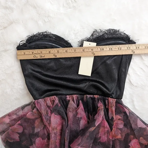 NEW XXS XS formal Strapless lace corset dress pink black Sheer Ruffle Floral