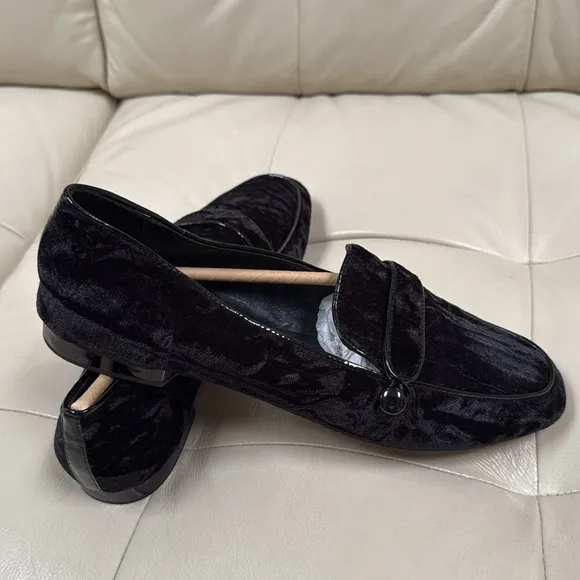 New‼️‼️Donald J Pliner Haven Velvet Flat Loafers Slip On Black Womens Size 10