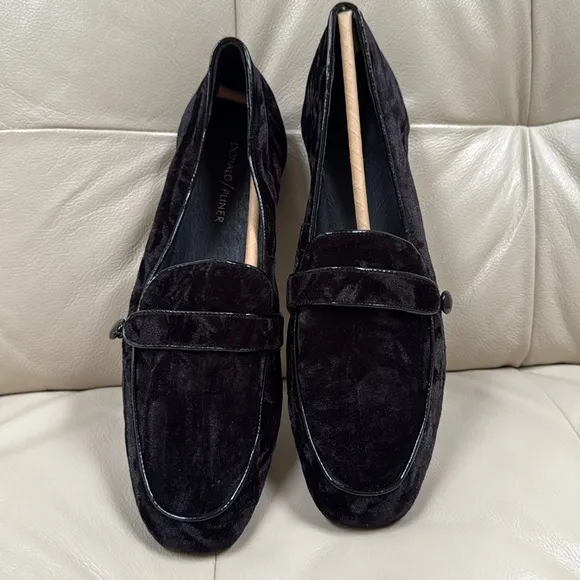 New‼️‼️Donald J Pliner Haven Velvet Flat Loafers Slip On Black Womens Size 10