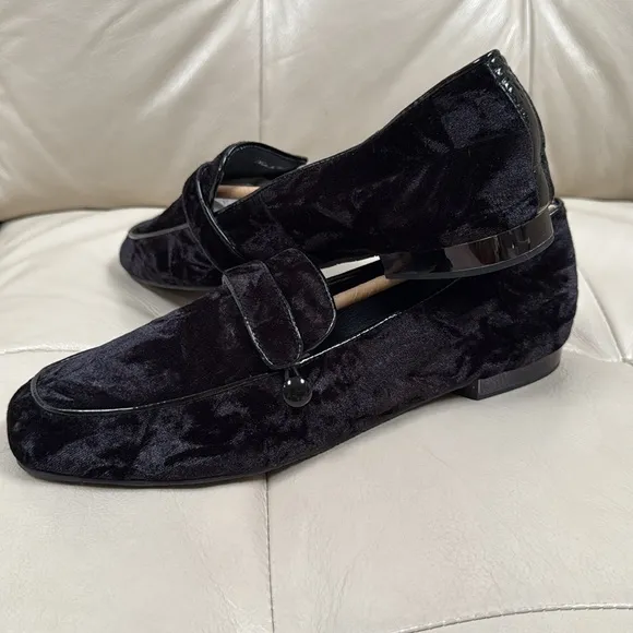 New‼️‼️Donald J Pliner Haven Velvet Flat Loafers Slip On Black Womens Size 10