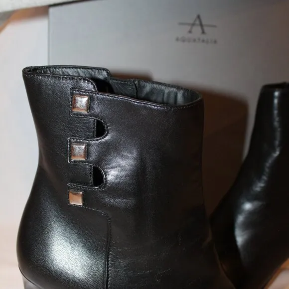 NIB AQUATALIA ROMEA NAPPA LEATHER BLACK BOOTS SZ 10‎ $695