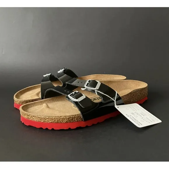 NIB Birkenstock Ibiza Patent Black, Red Sole Sandals, Womens 11 Mens 9, Narrow