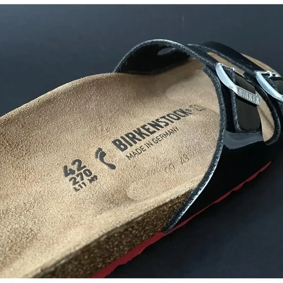 NIB Birkenstock Ibiza Patent Black, Red Sole Sandals, Womens 11 Mens 9, Narrow