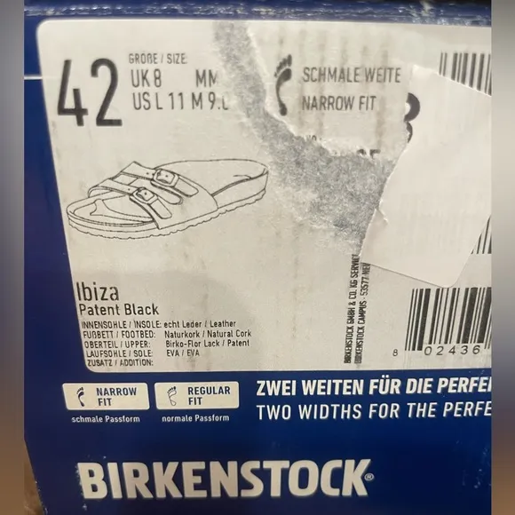 NIB Birkenstock Ibiza Patent Black, Red Sole Sandals, Womens 11 Mens 9, Narrow