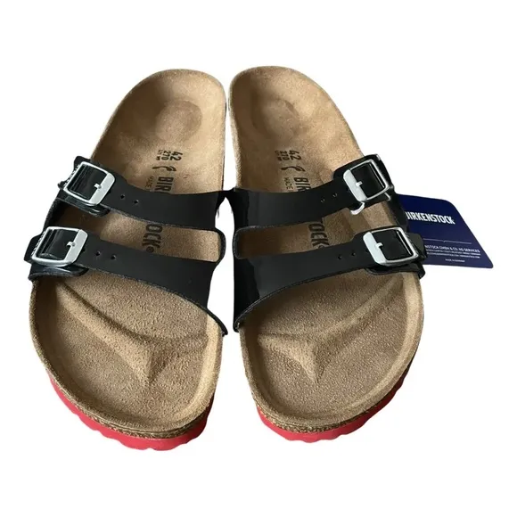 NIB Birkenstock Ibiza Patent Black, Red Sole Sandals, Womens 11 Mens 9, Narrow