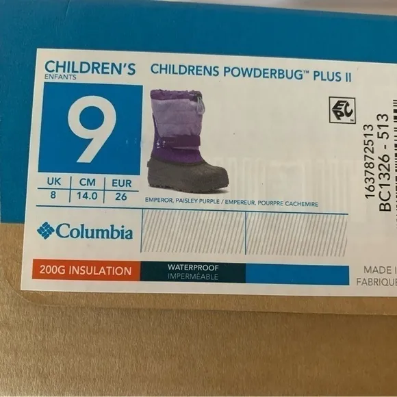 NIB. COLUMBIA Youth Powderbug Plus II Toddler Waterproof Snow Boots