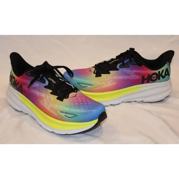 NIB Hoka One Men's Clifton 9 Running Athletic Sneakers BBML BLACK MULTI 12 NIB