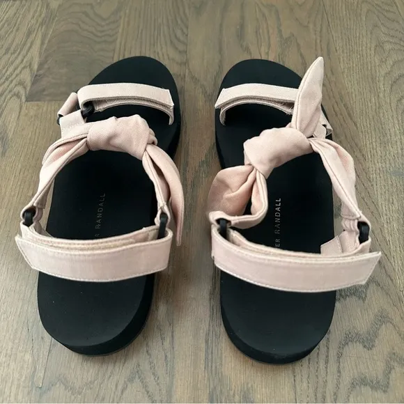 NIB Loeffler Randall Women's Maisie Linen Cotton Sport Sandals Berlap/Black 9.5M