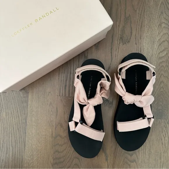 NIB Loeffler Randall Women's Maisie Linen Cotton Sport Sandals Berlap/Black 9.5M