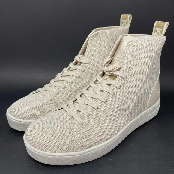 NIB Michael Kors Edie Knit Lace Up High Top Sneakers in Light Cream