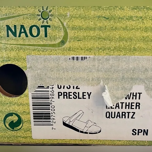 NIB Naot Women’s Presley White Leather Slides, Strapped Sandals; Size 38 (7W)