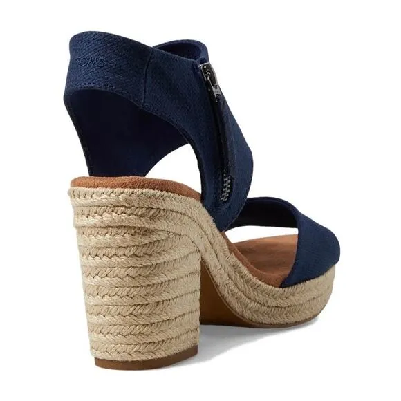 NIB Toms Majorca Rope Platform Block Heel Sandals 9 40 Navy Basket Weave