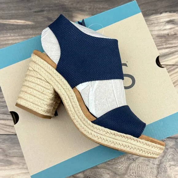 NIB Toms Majorca Rope Platform Block Heel Sandals 9 40 Navy Basket Weave