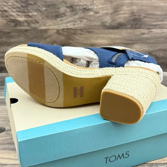 NIB Toms Majorca Rope Platform Block Heel Sandals 9 40 Navy Basket Weave