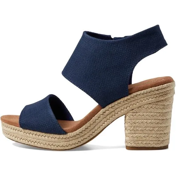 NIB Toms Majorca Rope Platform Block Heel Sandals 9 40 Navy Basket Weave