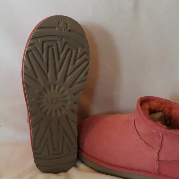 NIB UGG ULTRAMINI SUEDE SHEARLING BOOTS PINK‎