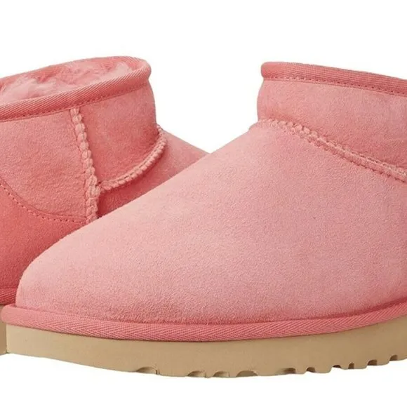 NIB UGG ULTRAMINI SUEDE SHEARLING BOOTS PINK‎