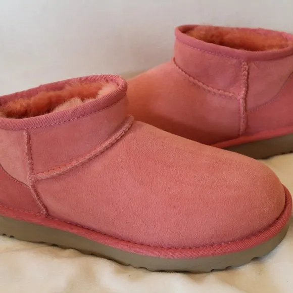 NIB UGG ULTRAMINI SUEDE SHEARLING BOOTS PINK‎