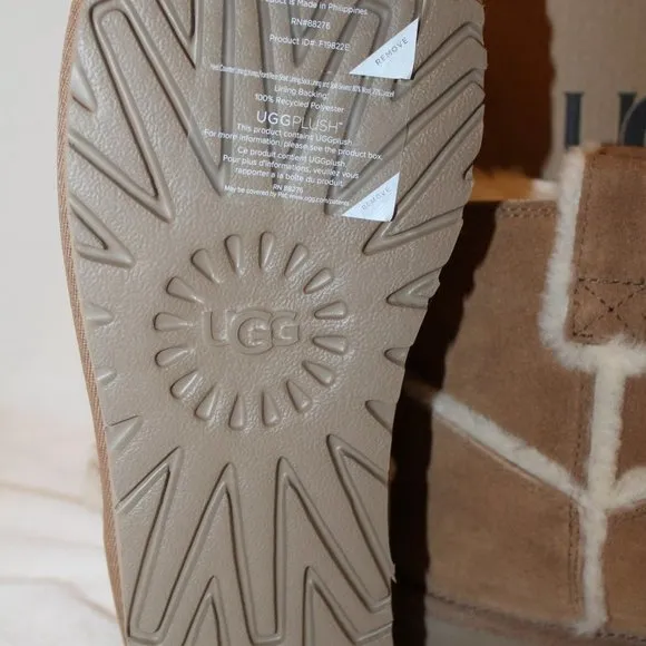 NIB UGG WOMEN'S CLASSIC MINI ANKLE SUEDE‎ SPILL SEAM BOOTS CHESTNUT