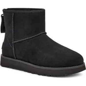NIB UGG WOMEN'S MINI ZIP LOGO SUEDE‎ SHEARLING BOOTS BLACK