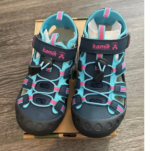 NIB Youth Kamik Crab Sandals In Navy/Teal Size 5