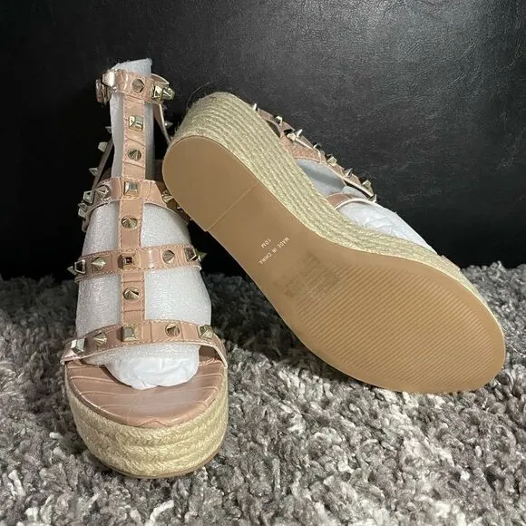 NIB Steven New York Cage Studded Espadrille Wedge Sandals
