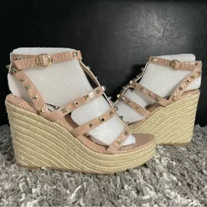 NIB Steven New York Cage Studded Espadrille Wedge Sandals