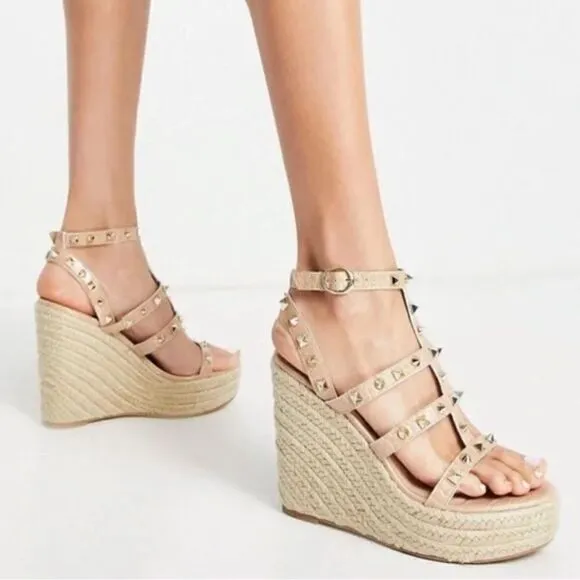 NIB Steven New York Cage Studded Espadrille Wedge Sandals