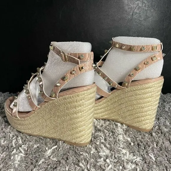 NIB Steven New York Cage Studded Espadrille Wedge Sandals