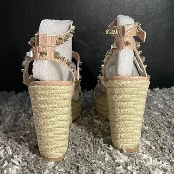 NIB Steven New York Cage Studded Espadrille Wedge Sandals