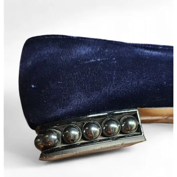 Nicholas Kirkwood velvet blue pointed toe faux pearls flats shoes EU39 US8.5