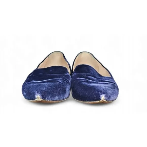 Nicholas Kirkwood velvet blue pointed toe faux pearls flats shoes EU39 US8.5