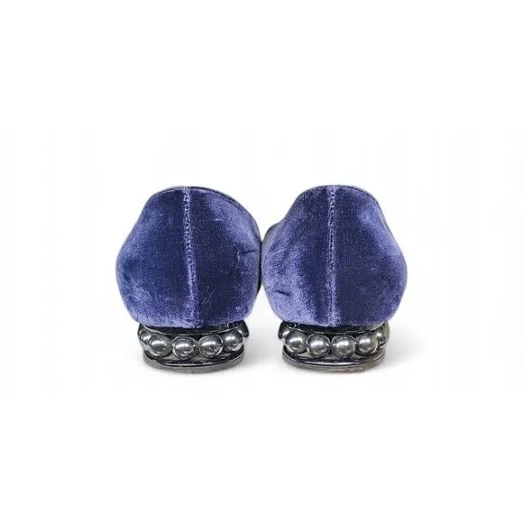 Nicholas Kirkwood velvet blue pointed toe faux pearls flats shoes EU39 US8.5
