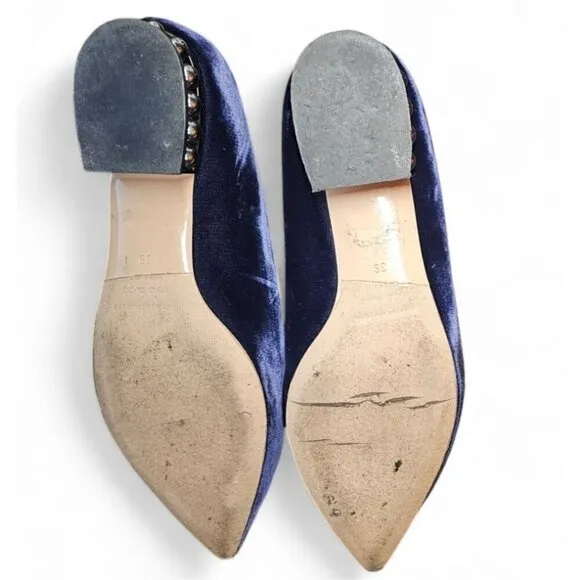 Nicholas Kirkwood velvet blue pointed toe faux pearls flats shoes EU39 US8.5