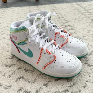 Nike Air Jordan 1 Mid Multi Knit GS DM6218-100 Multicolor Sneakers Size 6.5Y