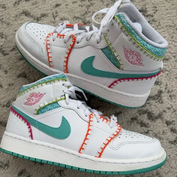 Nike Air Jordan 1 Mid Multi Knit GS DM6218-100 Multicolor Sneakers Size 6.5Y